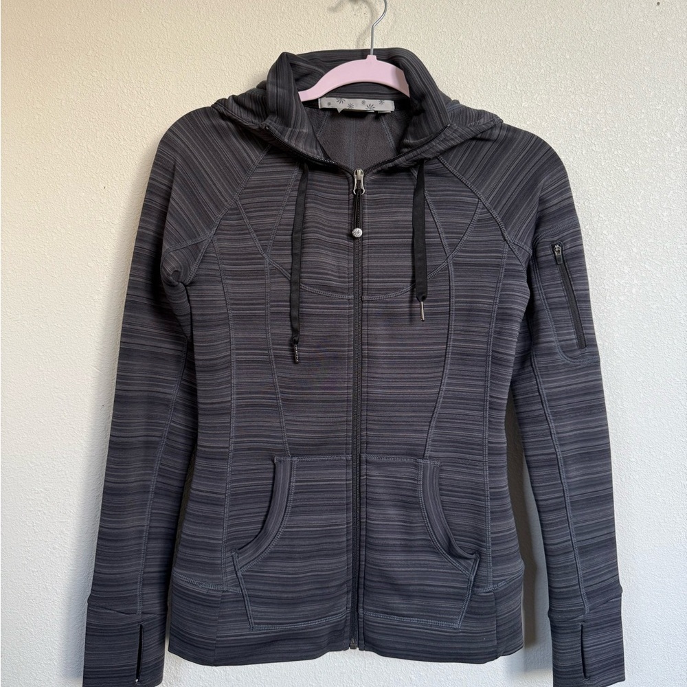 Athleta Black Striped Full Zip Hoodie XS Fleece Lined Jacket